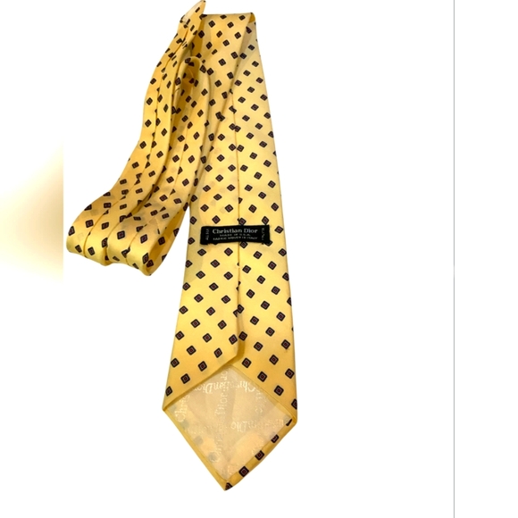 Dior Yellow Squared Design Silk Tie - Picture 4 of 4